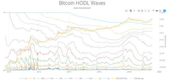 Bitcoin HODL waves graph.